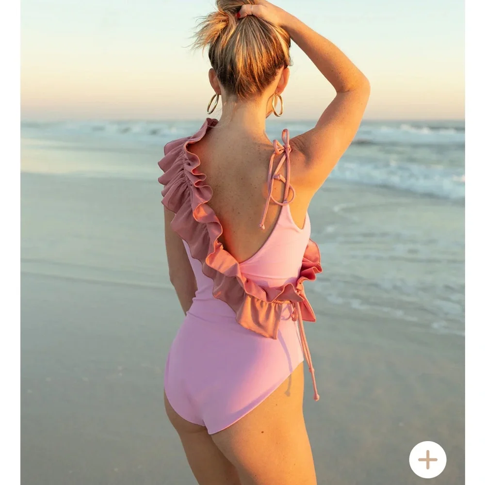 Women’s Pink Ruffle One-Piece Swimsuit